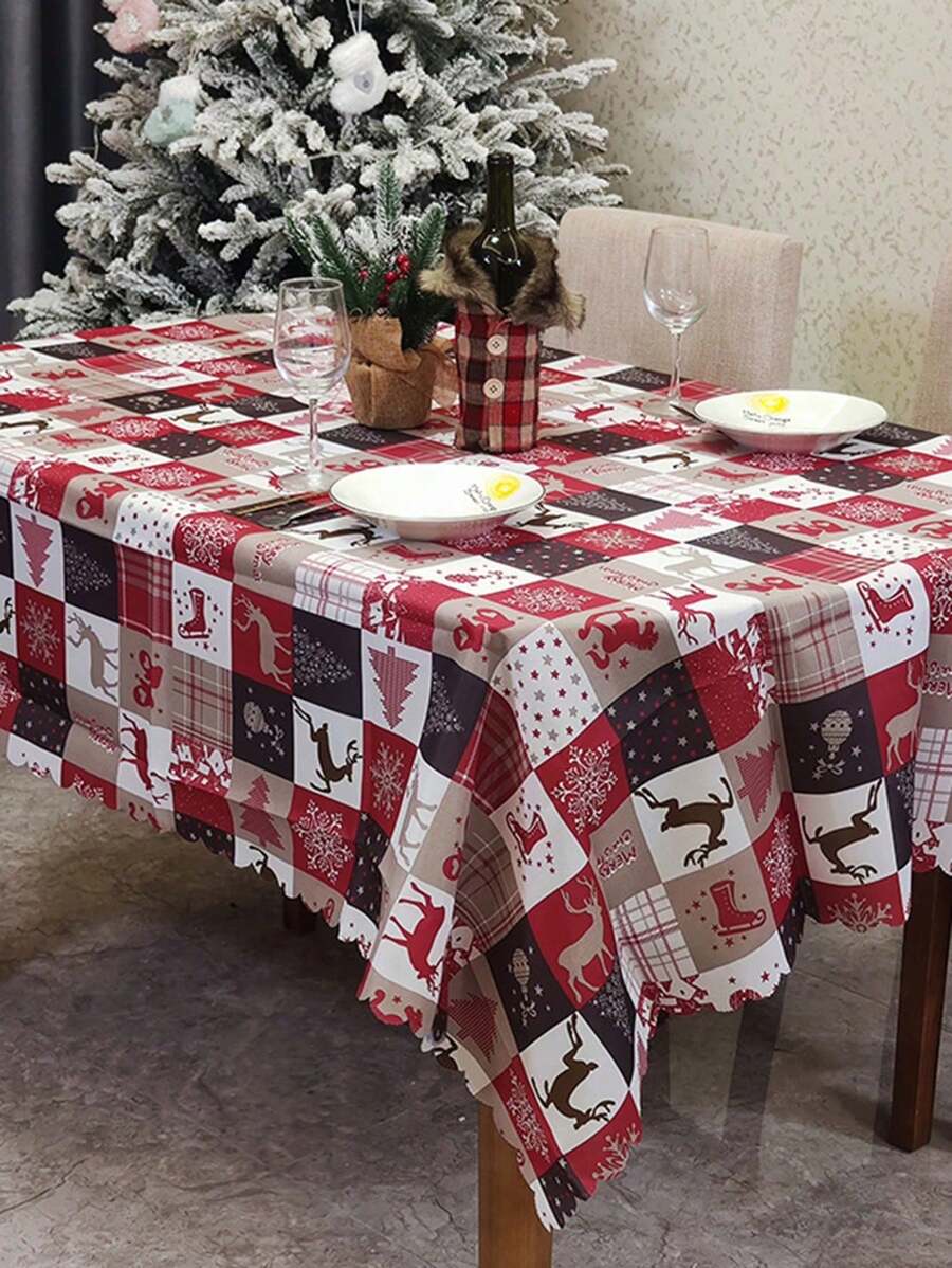 1 pezzo Nuovo tessuto decorativo natalizio, decorazione per feste natalizie, tovaglia con stampa creativa a cartoni animati natalizi per tavolo, lavabile in lavatrice, dimensioni 150*180cm per tavolo da pranzo natalizio