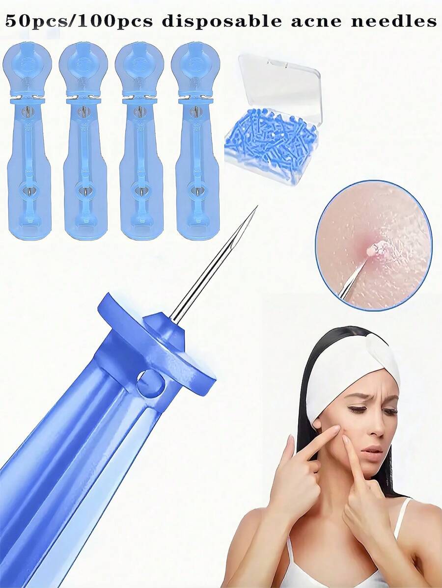 200/100/50/30/10 peças Ferramenta Descartável de Remoção de Cravos, Agulha Profissional para Espinhas, Ferramenta de Remoção de Acne, Higiênica, Adequada para Cuidados Faciais Pessoais e Uso em Salão (Formato de Cabeça Plana)