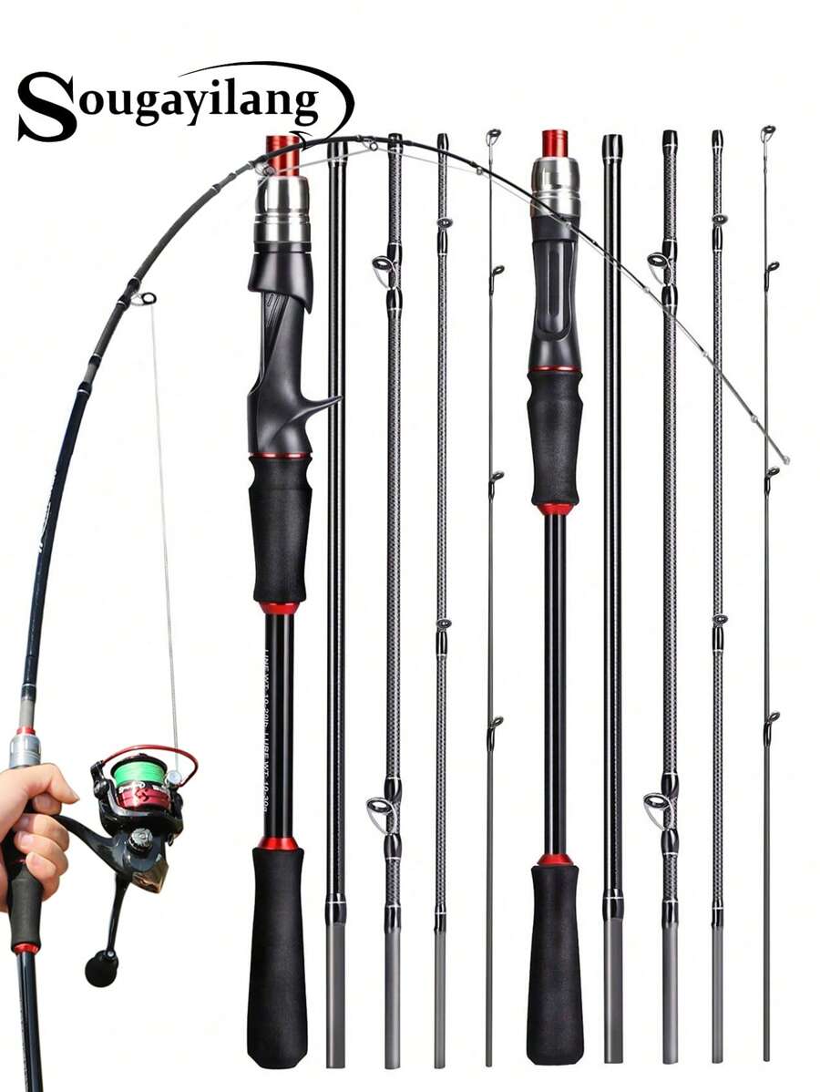 SOUGAYILANG Caña de pescar de 1,8 M de potencia M de carbono, caña de pesca plegable de 5 secciones para viaje, equipo de pesca