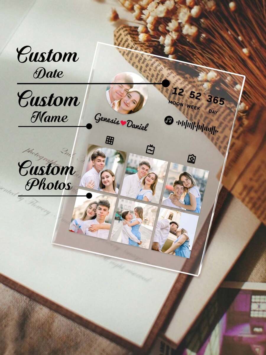 1pc Custom Plaque Personalized Music Plaque With Multi-Picture And Text, Valentine's Day Gifts For Men And Women, For Him And Her, Custom Photo Album Cover Customized Acrylic Music Song Plaque With Photo, Customized Photo Plaque With Picture And Text Anniversary Gifts Decoration Room Decor Gift, Customized Unique Gift For Her, Ideal For Valentine's Day, Mother's Day, Birthdays, Or Anniversaries, Best Gift For Mom, Dad, Wife, Husband, Girlfriend, Boyfriend Graduation