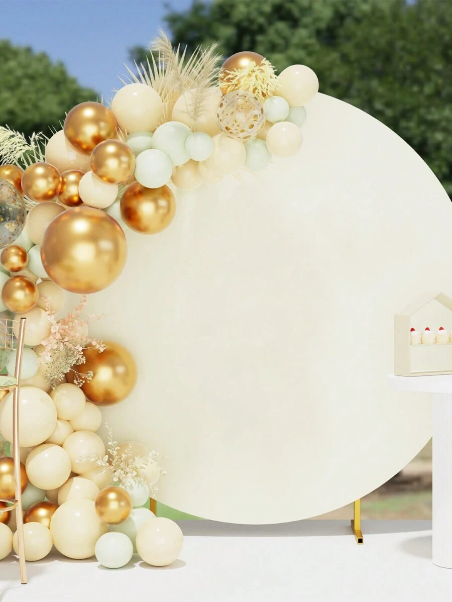 1Pc 120/150/180/200/220cm Beige Ivory Cream Circular Wedding Arch Cover Is Suitable For Circular Arch Brackets,Perfect Background Decorative For Birthdays, Romantic Weddings, Bridal Shower,Babyshower,Gender Reveal,Themed Parties, And Anniversaries (Excluding Arch Supports)
