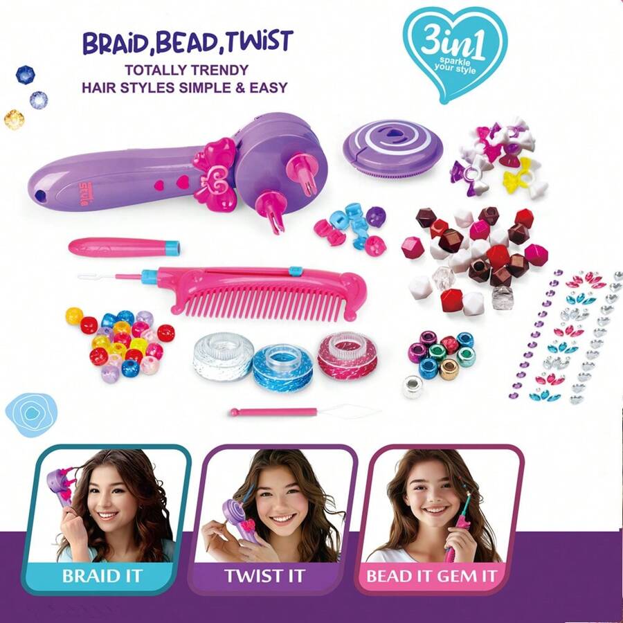 Herramienta eléctrica mágica 3 en 1 para trenzar el cabello, accesorios para el cabello, accesorio para hacer trenzas y coletas, juguete DIY para niños