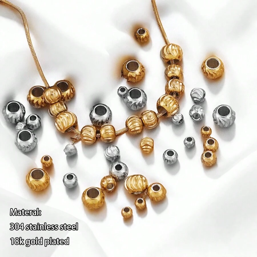 10 piezas de espaciadores redondos con textura de media luna de acero inoxidable 304 chapados en oro de 18k, cuentas colgantes para hacer joyas, accesorios para hacer pulseras y collares