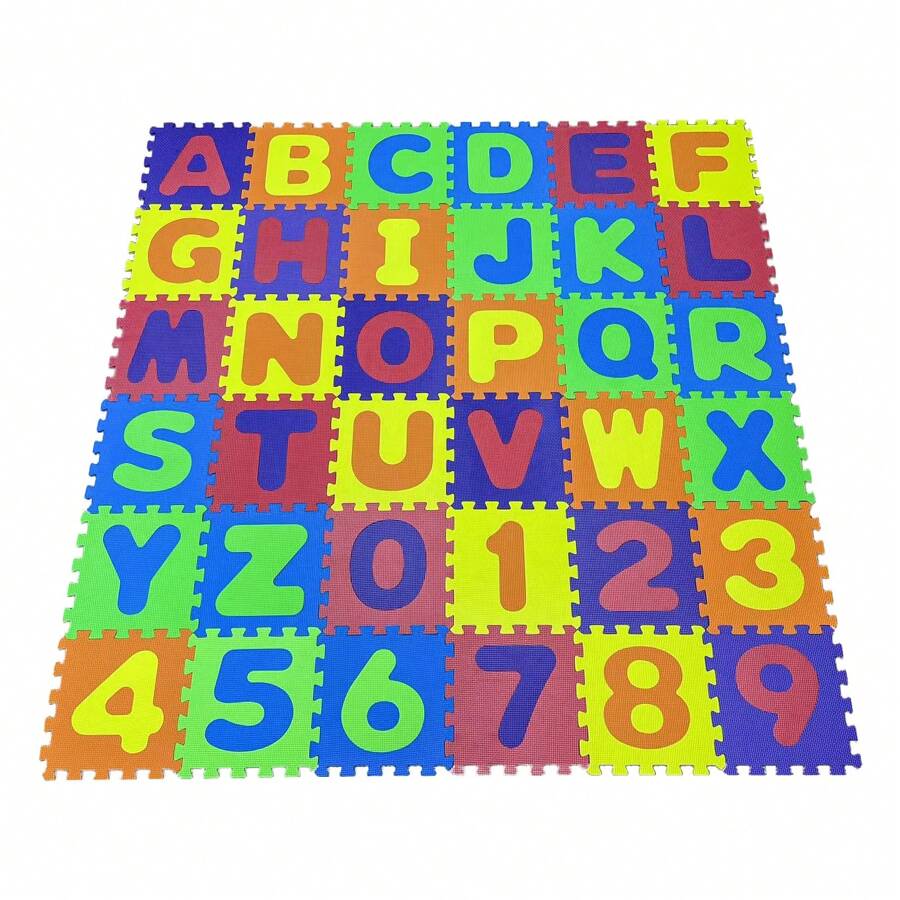 Alfombra de rompecabezas para niños, 36 azulejos con números extraíbles del 0 al 9 y patrón del alfabeto A-Z, 32 x 32 x 0,9 cm