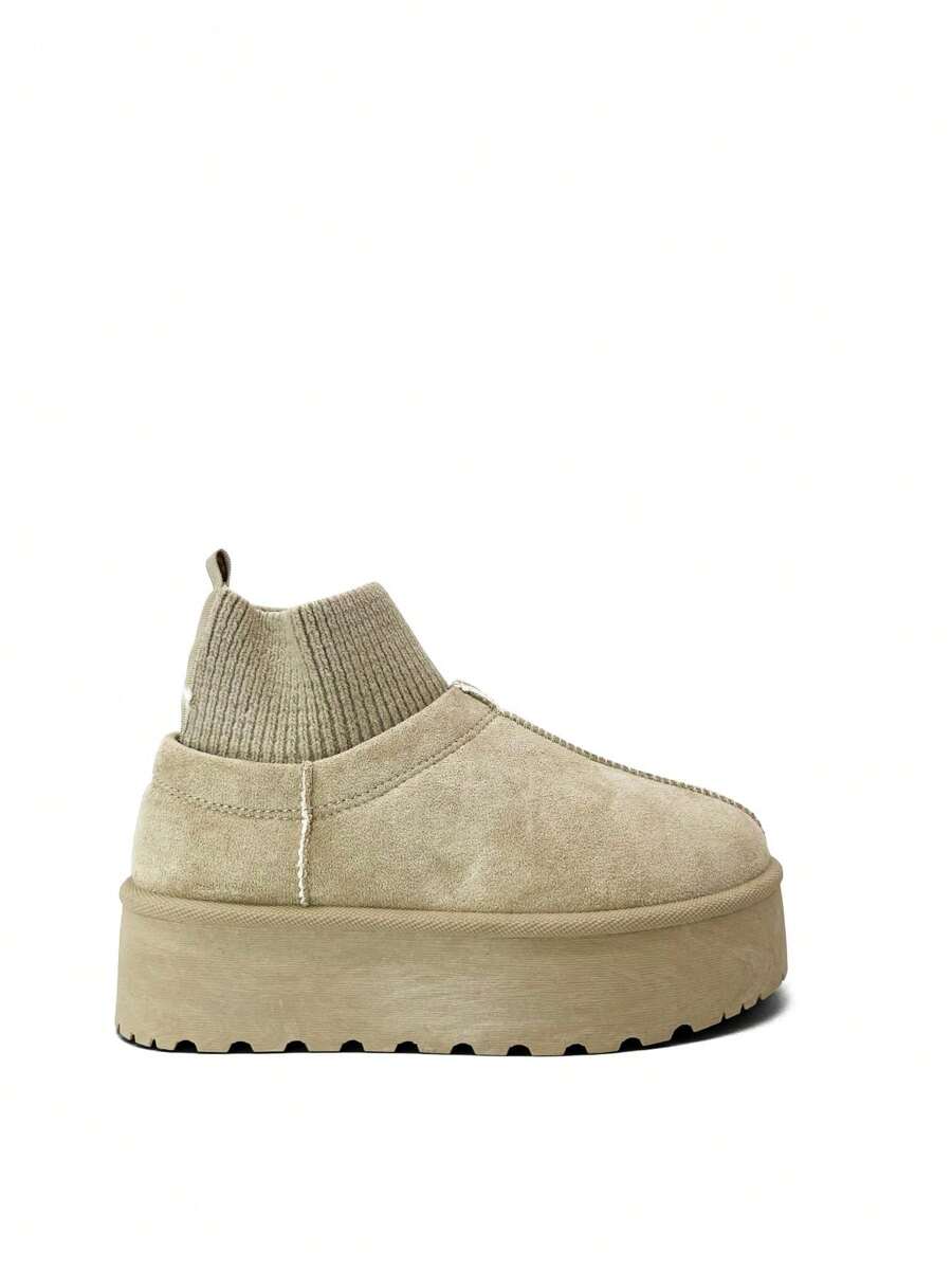 Women's Suede Platform Ankle Boots With Sock Design