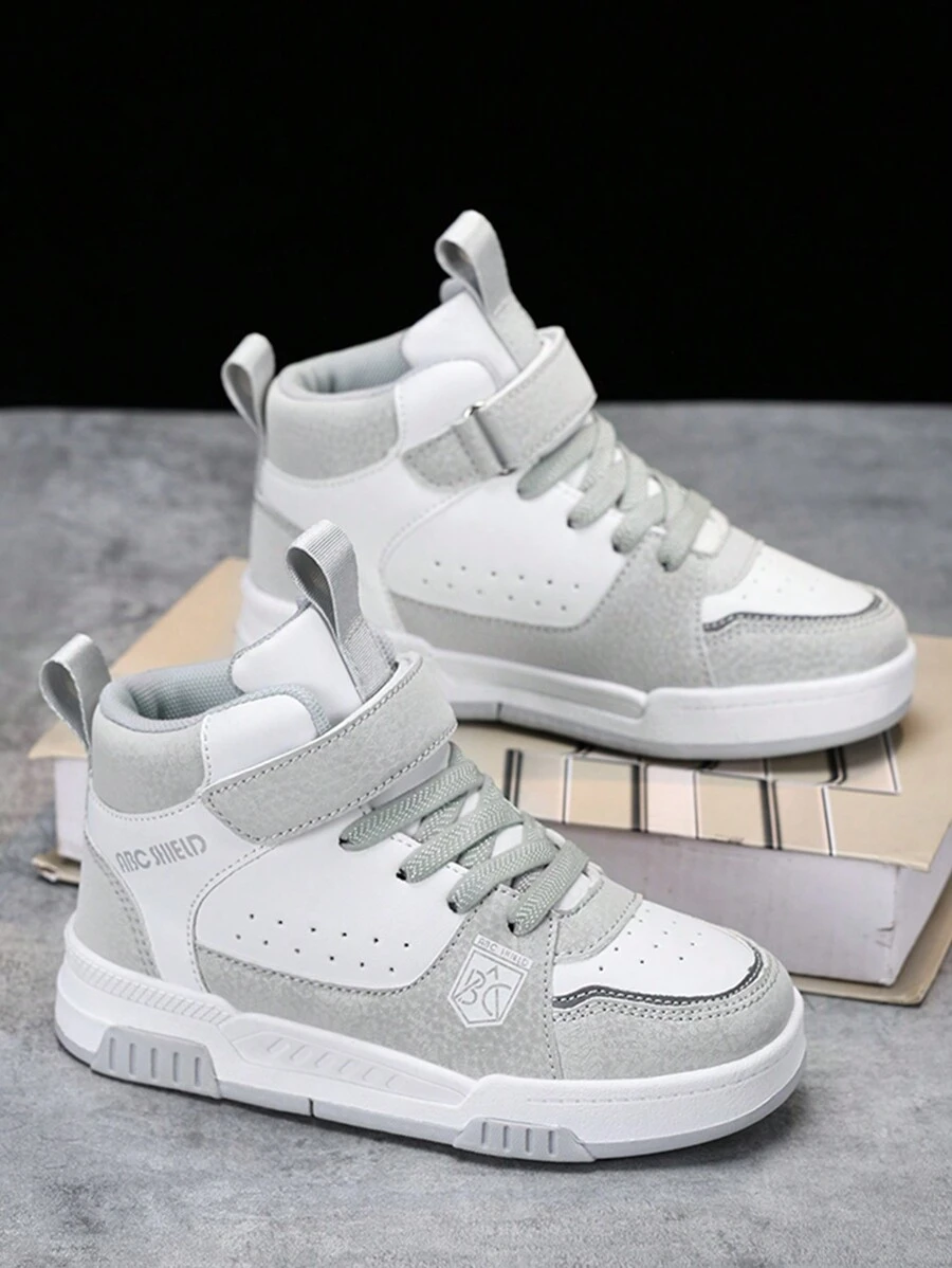 Kid High-Top Leather Skate Shoes, New Style Children's Sports Shoes For Boys And Girls, Hook-And-Loop Outdoor Sneakers