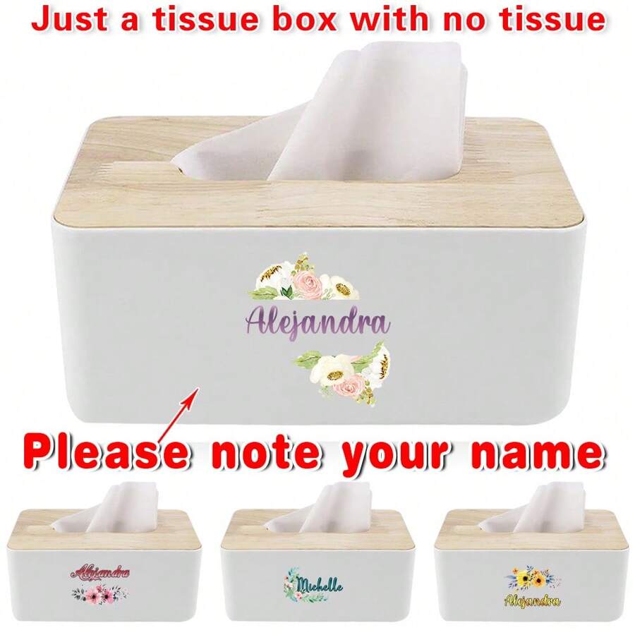 Customized Name Durable Tissue Box Holder With Wooden Lid Modern Design Napkin Storage Case Wide Opening Decorative Tissue Dispenser Cover Easy To Use For Living Room Bedroom Office Minimalist Style Home Decor
