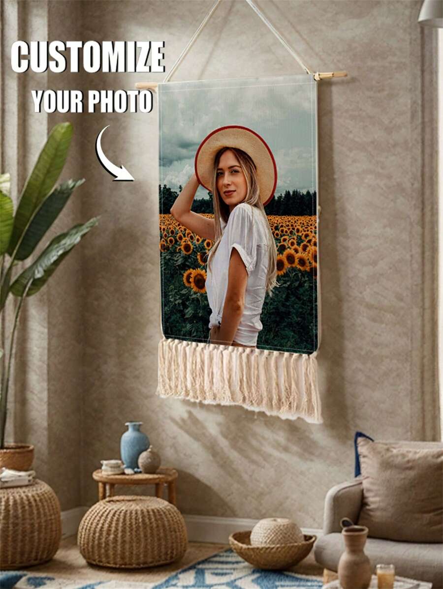 1pc Customized Tassel Wall Hanging Tapestry, Wall Decor Tapestry, Gift For Valentine's Day, Father's Day, Mother's Day, Wedding Anniversary, Home Decoration, Custom Tapestry, Custom Flags, Room Decor, Tapestry