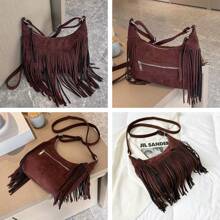 NYXIA Bolso tipo hobo NYXIA con flecos y borlas vintage, bolso bandolera bohemio retro, bolso y bolso de hombro hippie grunge para mujeres