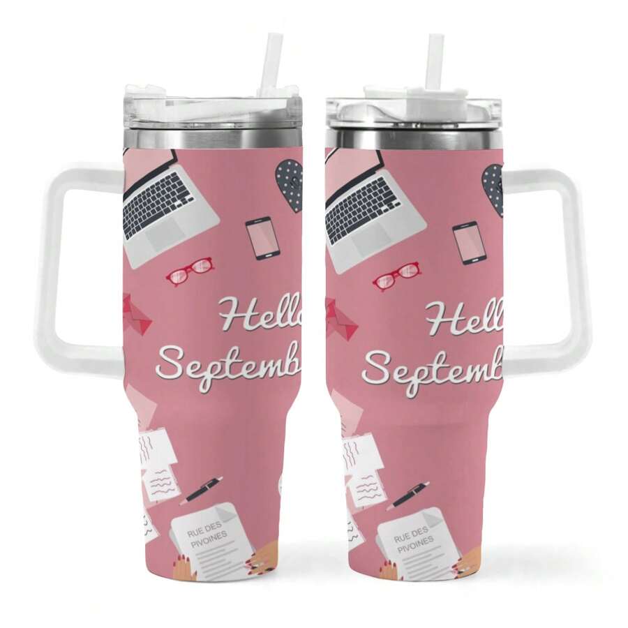40 Oz Stainless Steel Tumbler - Busy Work Design Element, Insulated Travel Mug, Non-Slip Multi-Purpose, Suitable For Christmas, Halloween And Parents' Day Gifts
