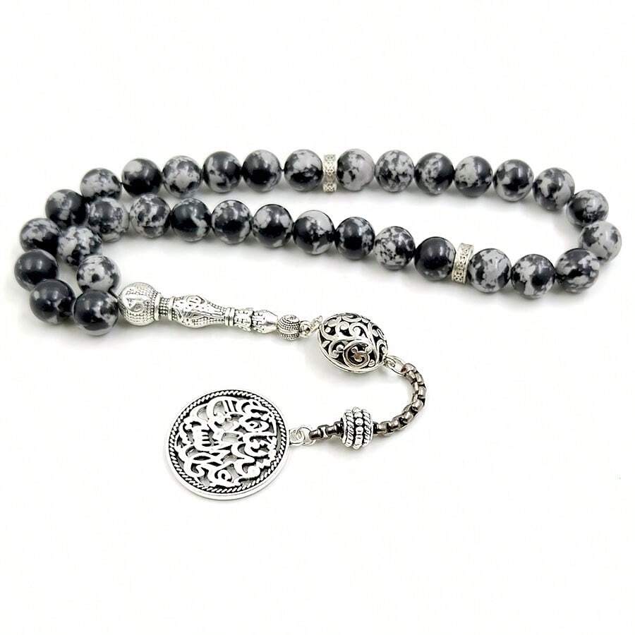 Colgante de obsidiana natural importada con Arwen, rosario de 33 cuentas de piedras preciosas para oración islámica, pulsera árabe Tasbih