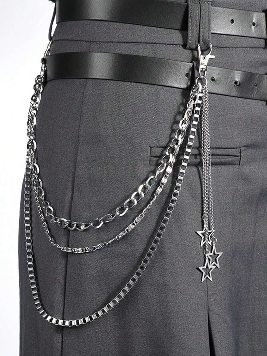 1pc Unisex Punk Style Fashion Waist Chain, Star Decor Chain Belt, Versatile Chain Accessories For Pants, Skirts, Hiphop Style