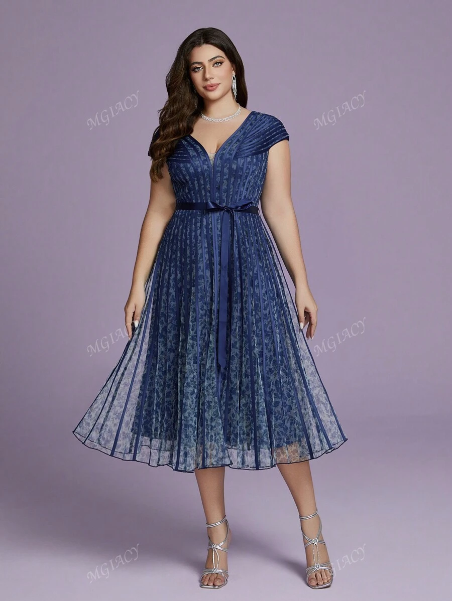 Vestido formal plus size com decote em V estampado manga larga vestido de festa vestido de convidado de casamento vestido de noite