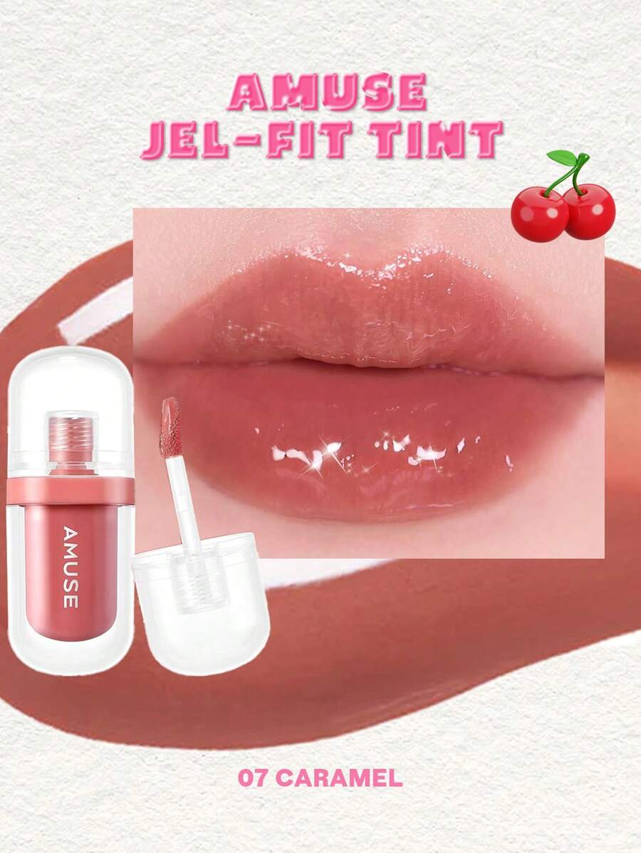 AMUSE JEL-FIT TINT #07 CARAMELO | Labial, hidratación y voluminizador | Textura ligera | Duración de 12 horas | Textura tipo gelatina | Tinte labial hidratante | Vegano en un práctico tamaño para viajar, regalo de belleza coreana