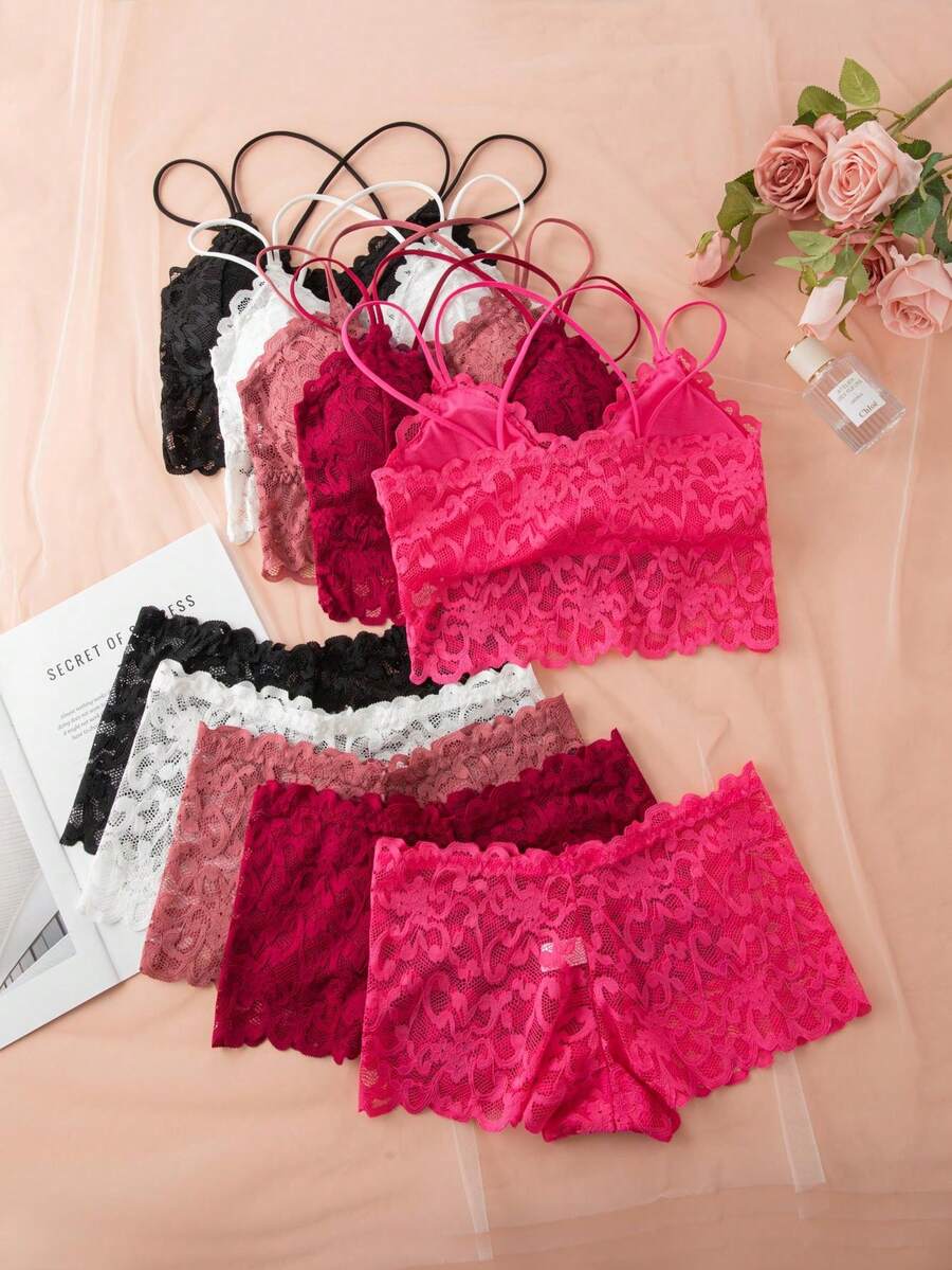 Pcs Set Sexy Lace Lingerie Set Wire Free Plunging Camisole Christmas Red Bra Comfortable
