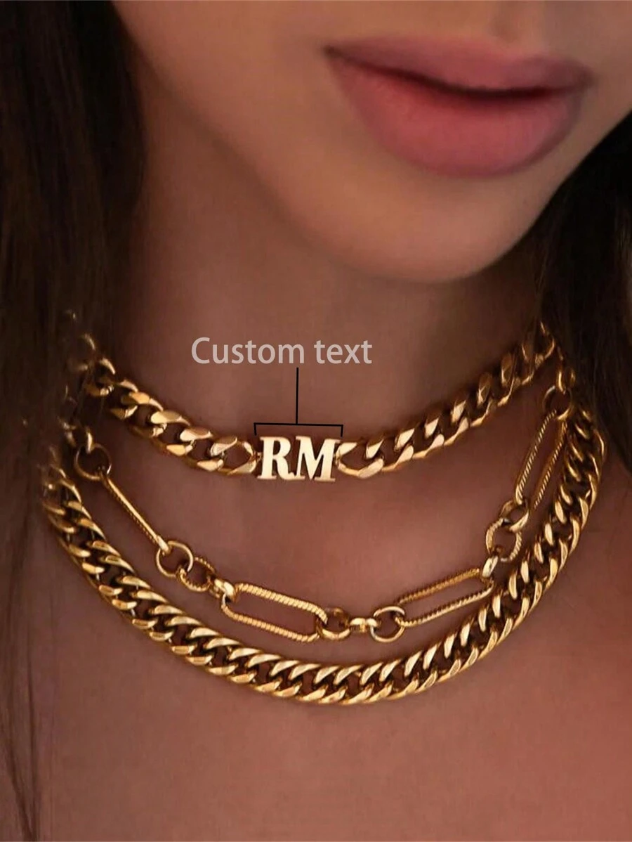 1 Pc Lovers Fashionable Personalized Name Necklace,Lovers Stainless Steel Geometric Hang Tag, Customized Necklace Suitable Women, Gift Giving, Daily Wear, Confidant