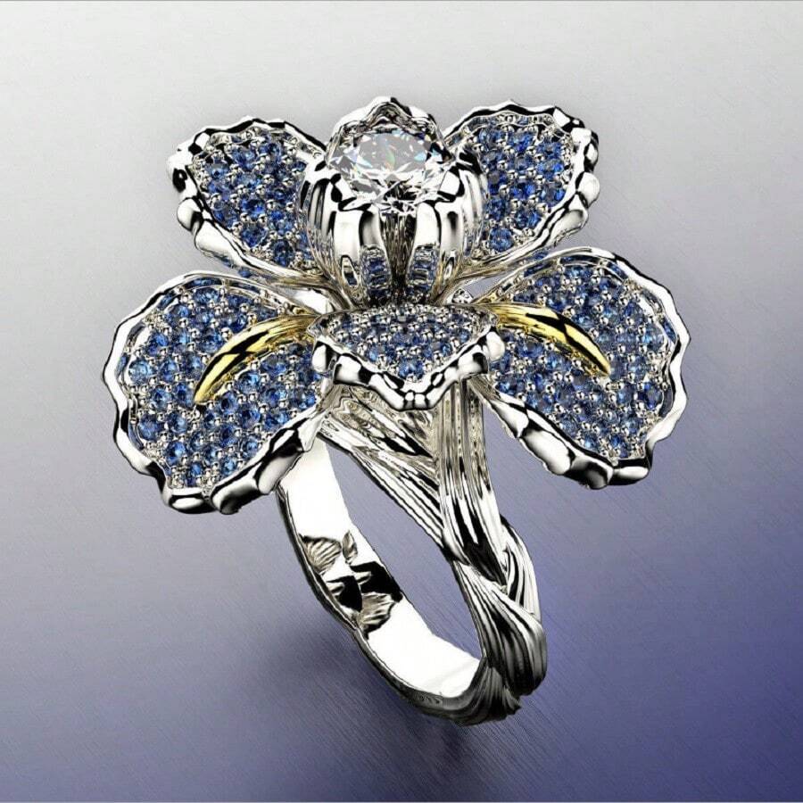 1pc Creative & Elegant Cubic Zirconia Flower Decor Ring, Suitable For Women's Everyday And Holiday Wear Valentines