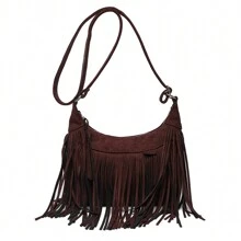 NYXIA Bolso tipo hobo NYXIA con flecos y borlas vintage, bolso bandolera bohemio retro, bolso y bolso de hombro hippie grunge para mujeres