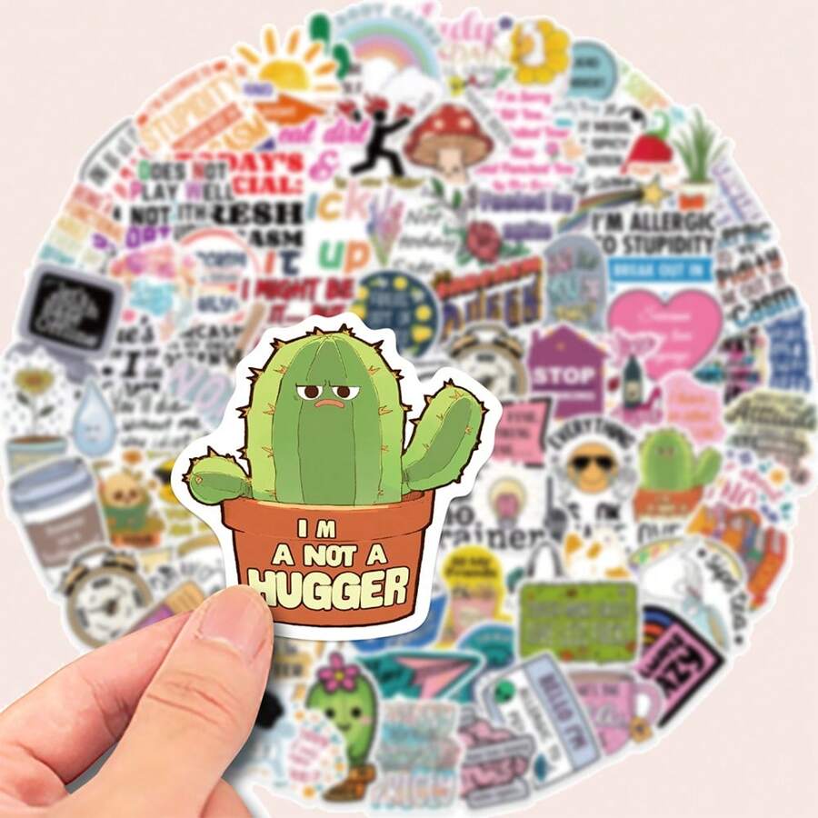 100pcs Funny Sarcastic Slogan Graffiti Stickers For Decoration, Suitable For Guitar, Notebook, Luggage, Computer, Motorcycle, Skateboard Back To School