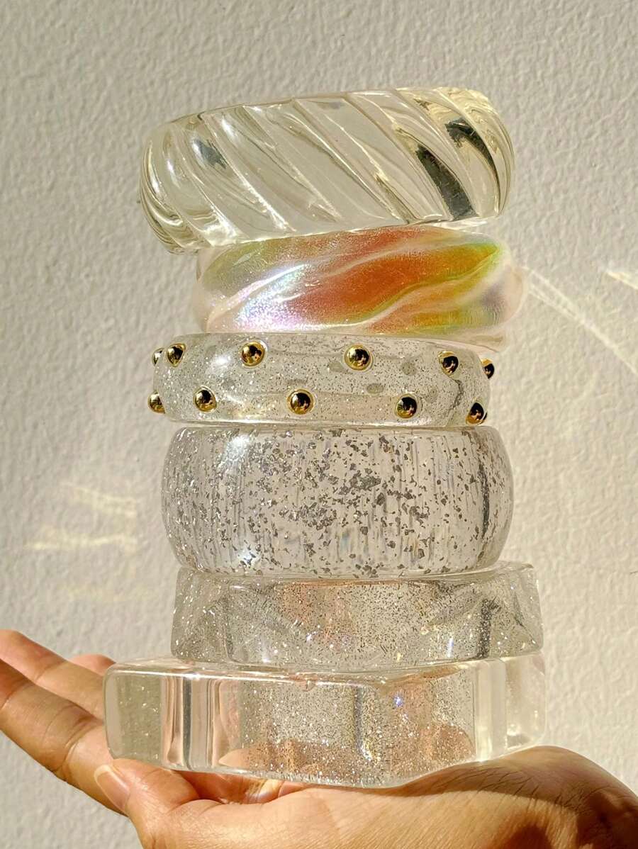 1 pieza Brazalete de resina transparente y asimétrico, nueva joyería glamorosa para mujeres, regalo elegante y de moda vintage