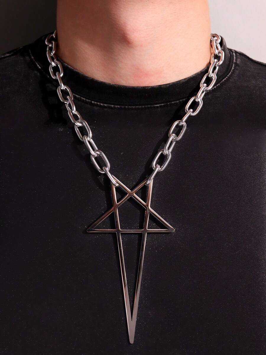 1 pieza de collar colgante de estrella de 5 puntas hueca, exagerada, con estilo retro de punk y hip hop para hombres, joyería para fiesta