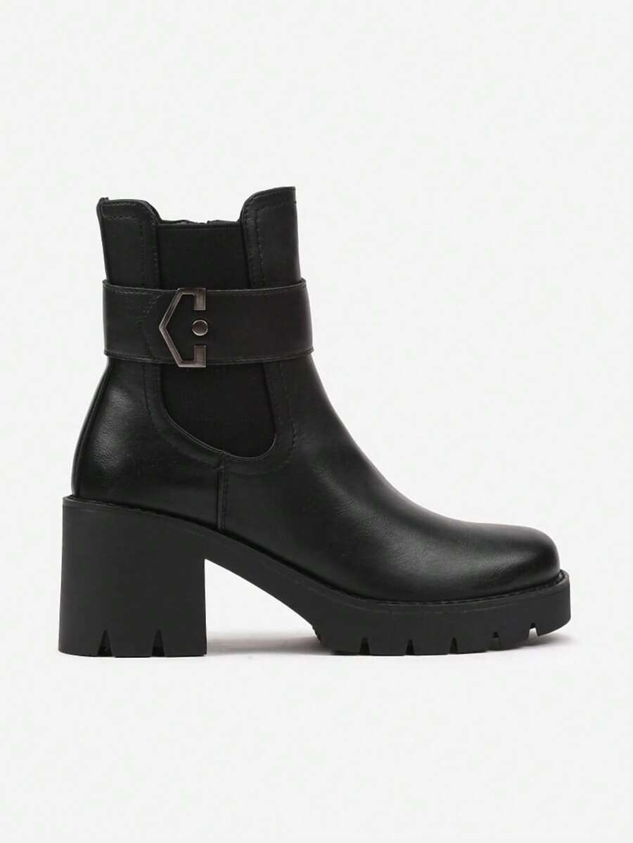 Bottes à talons hauts épais avec fermeture éclair sur le côté, noires, pour femmes, pour l'automne/l'hiver