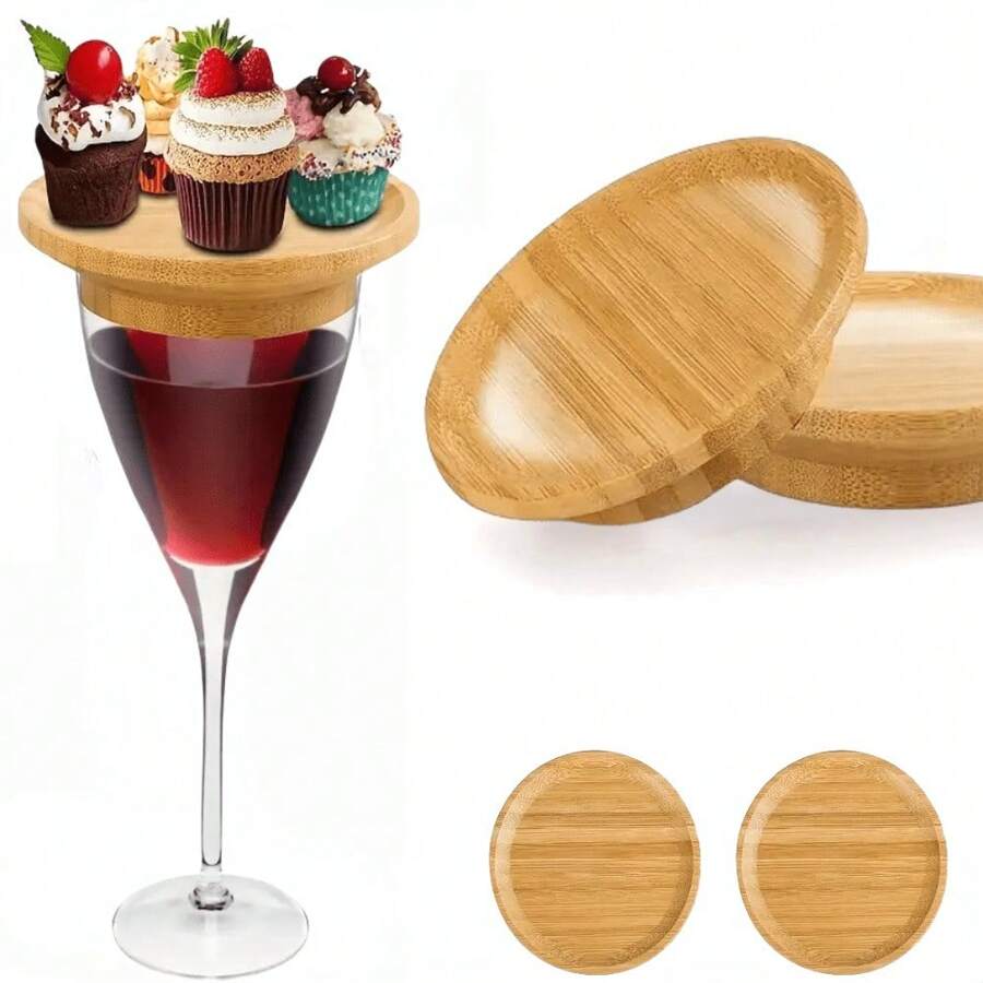1/4PCS Bamboo Wine Glass Charcuterie Topper Board Round Appetizer Plates And Coasters For Wine Glasses - Ideal For Party, Bar, Restaurant, Family Gatherings Bamboo Wine Glass Coasters, Charcuterie Board Topper For Appetizers And Drinks, For Outdoor, Camping