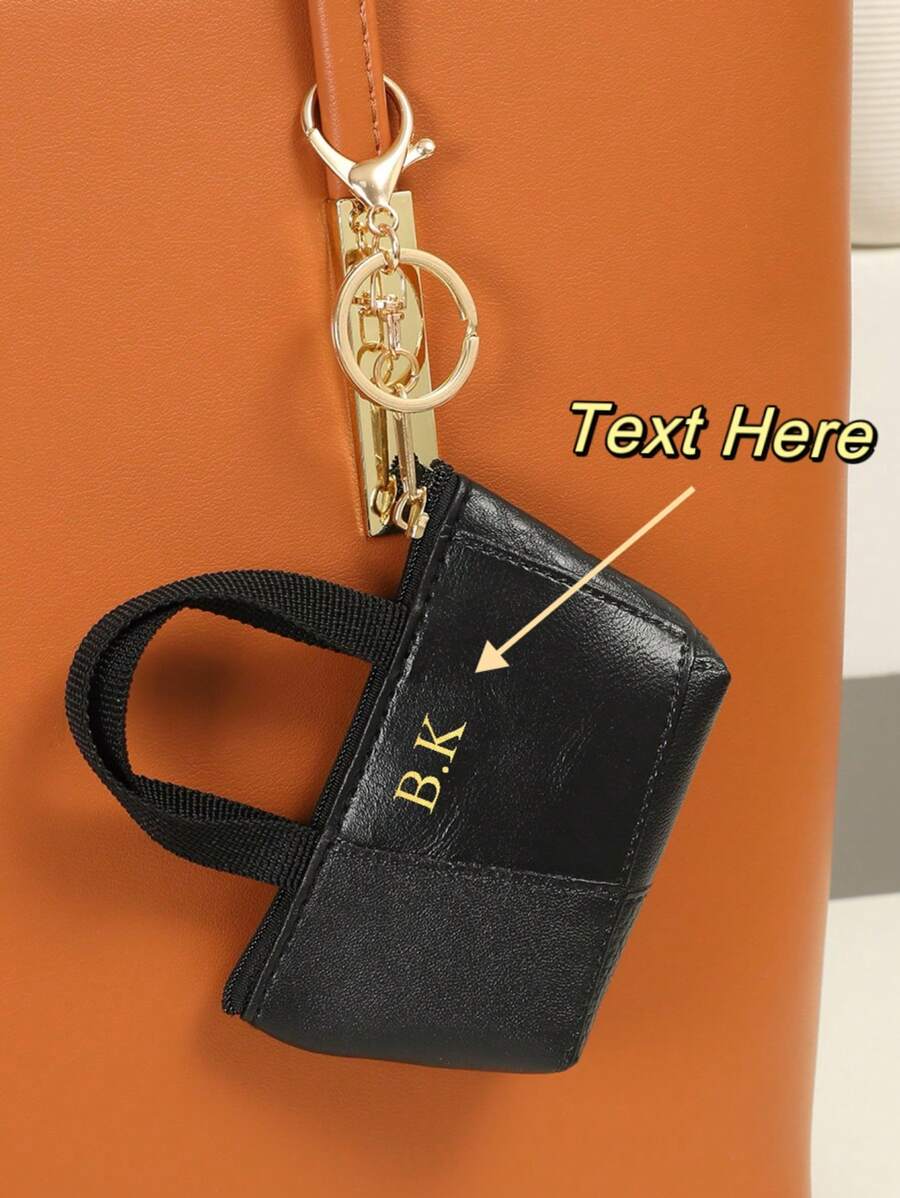 1pc Personalized Mini Bag Keychain, Custom Letter Name, Random Patchwork Leather Mini Coin Purse, Creative Patchwork Fashion Bag Charm, Bag Accessory, Keychain, Earbud Case, Gift For Valentine's Day, Birthday, Holiday