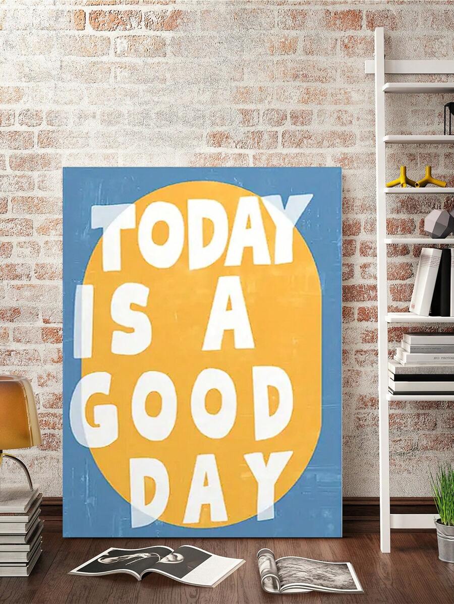 1PC Funky Yellow & Blue 'Today Is A Good Day' Wall Art – Funky Canvas Wall Painting & Art Print For Brightening Living Room & Bedroom Decor, Perfect Wall Decor For Inspiration, Frameless, Poster