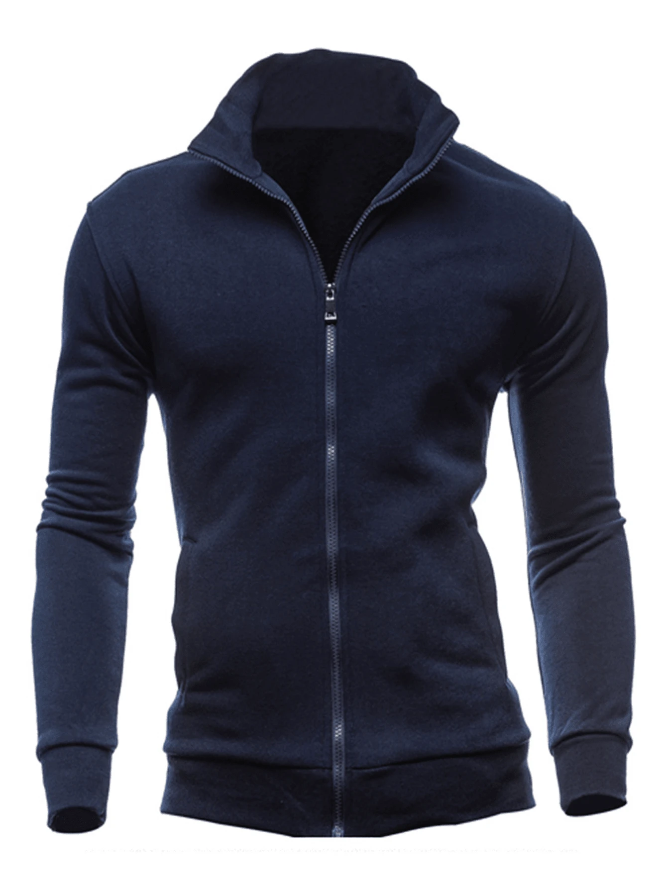 1 buc. Blumarin stil prietenos bărbați ocazional solid cu fermoar guler stand slim fit sport hanorac, potrivit pentru fitness și purtare zilnică