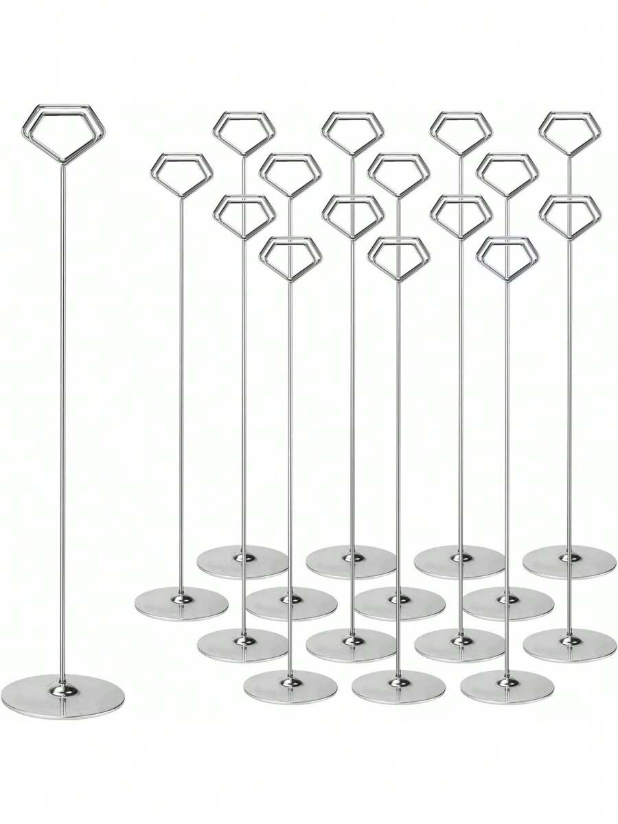 16PCS Diamond Place Card Holder 12 Inches Wedding Table Number Holders Metal Table Card Holders, Picture Holders For Tables, Card Holder Stand For Photos, Food Signs, Memo Notes, Weddings, Restaurants, Birthdays