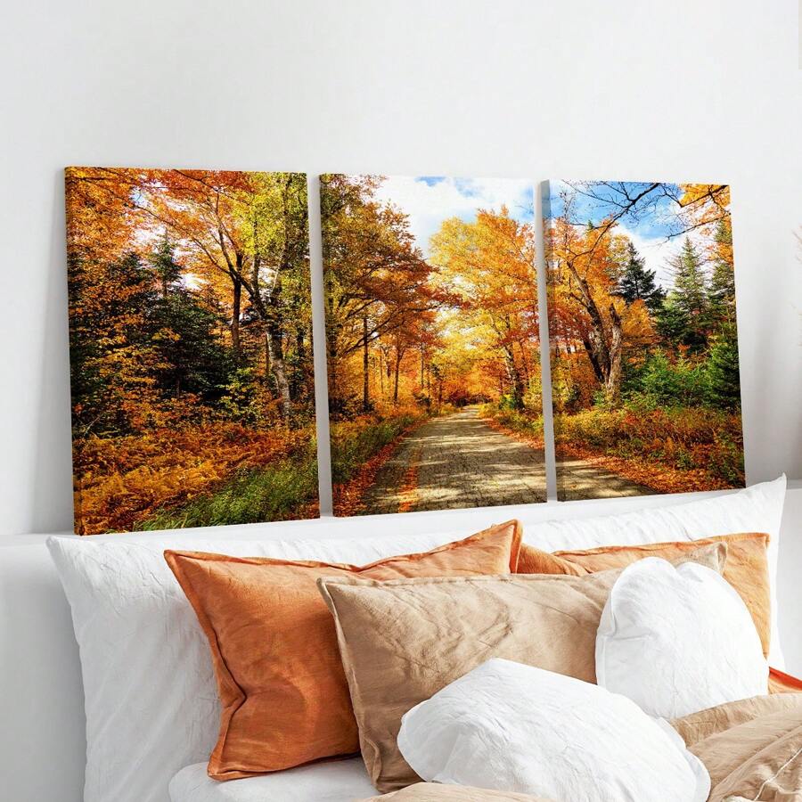 3 pièces d'art mural avec cadre en bois, peuvent être accrochés directement. Affiche d'automne avec feuillage d'automne, décoration murale unique. Impression d'art tendue et prête à être accrochée - Affiches encadrées, art mural, éléments de décoration de pièce
