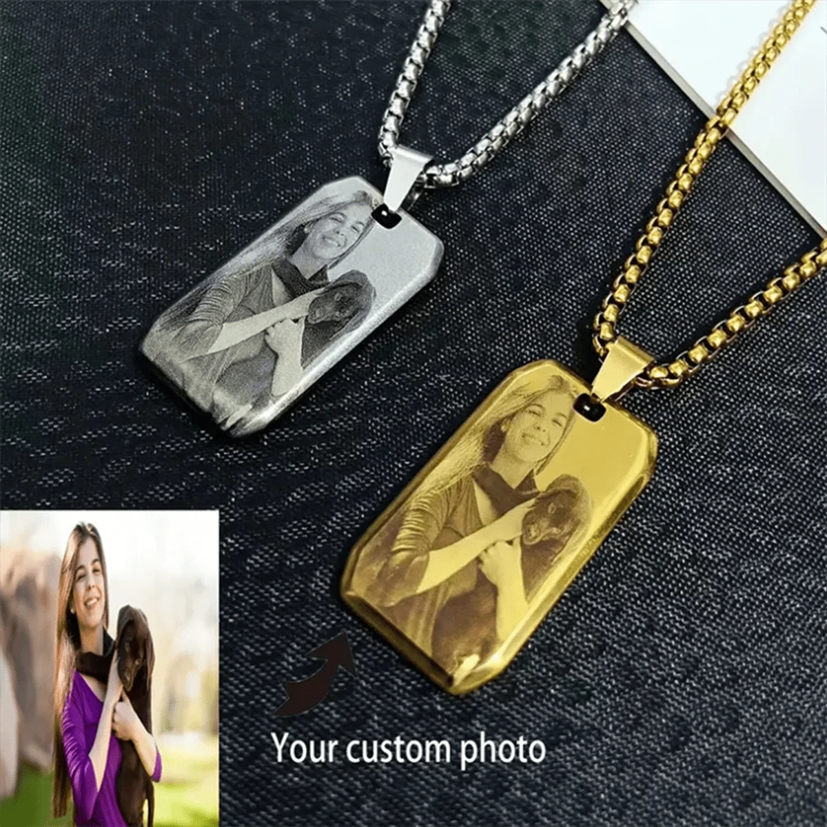 Collar de acero inoxidable personalizado con foto - Colgante con retrato grabado personalizado, perfecto para regalos del Día de la Madre y Navidad