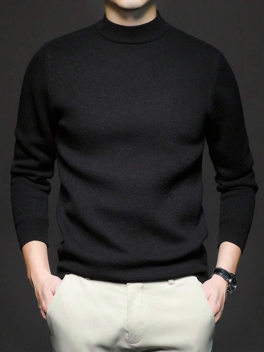 Men Crew Neck Long Sleeve Solid Color Casual Slim Fit Pullover Sweater, Lightweight For Autumn/Winter