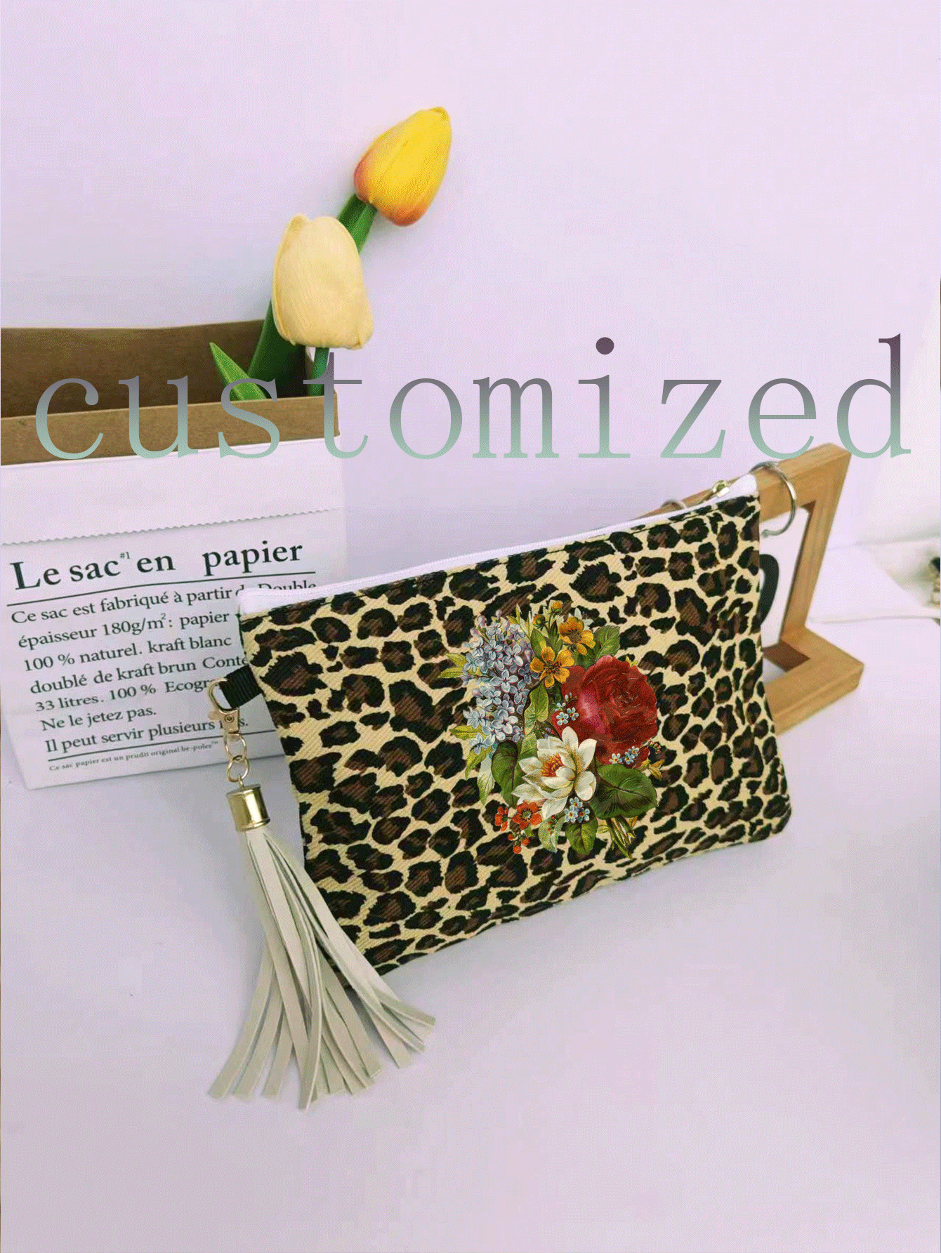 1 pieza Bolso de lona personalizado - Paisaje, Ilustración, Único, Plegable, Gran capacidad, Ligero, Moda, Personalizado, Bolso de maquillaje, Bolso de mano, Monedero, Organizador, Lindo, Decoración con borlas