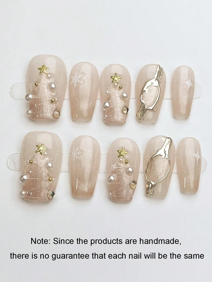 10pcs Minimalist Dreamy Elegant INS Shimmering Snowflake Pearl Christmas Tree Decorative Nail Foils, Christmas Atmosphere, Gift