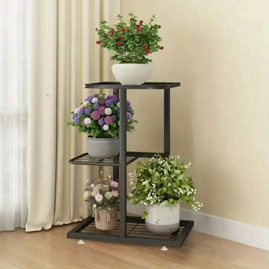 3 Tier Metal Plant Stand, Square Planter Holder, Indoor Outdoor Decor Display Rack, Suitable For Living Room Balcony Garden
