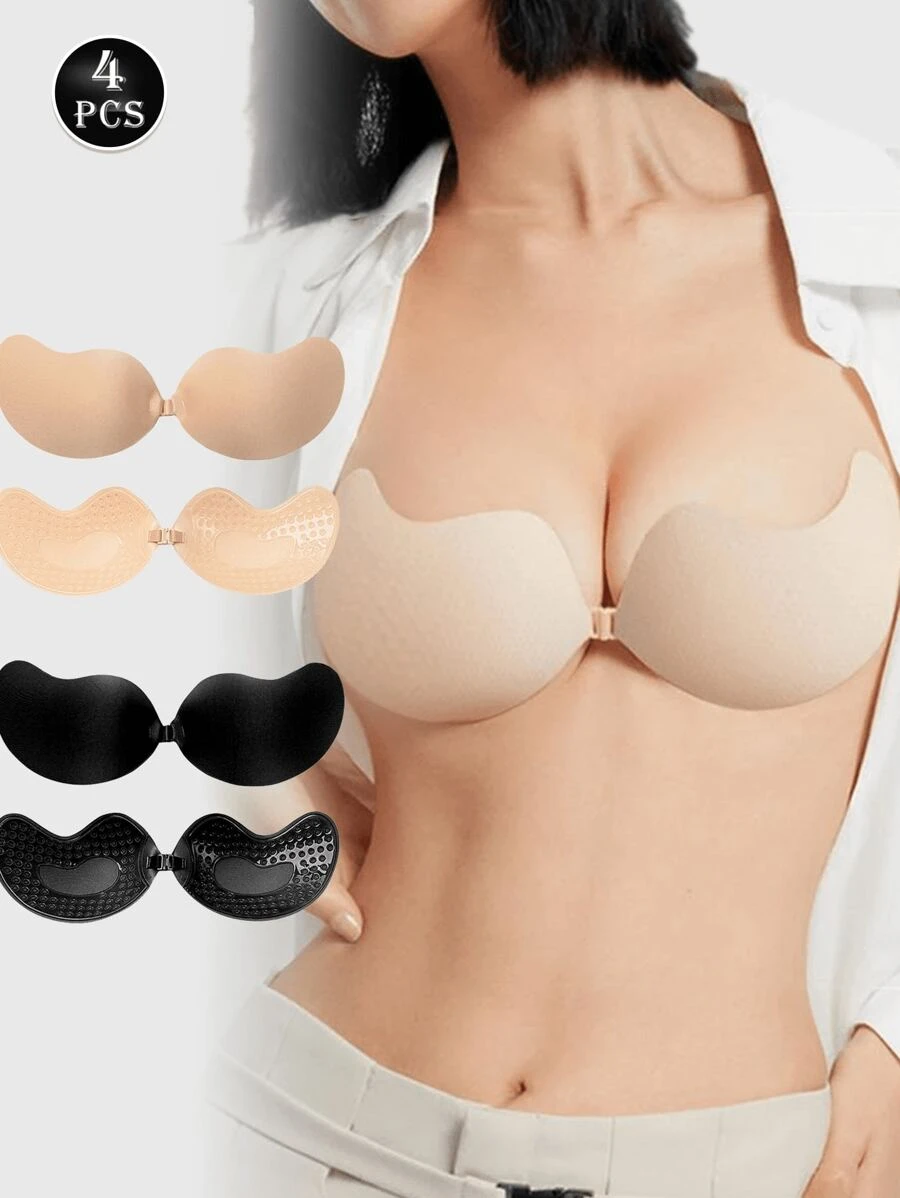 4 Pairs Invisible Bras Sexy Front Closure Sticky Women's Bra Nipple Cover Sticker Push Up Bra Self-Adhesive Silicone Seamless Backless Strapless Bra