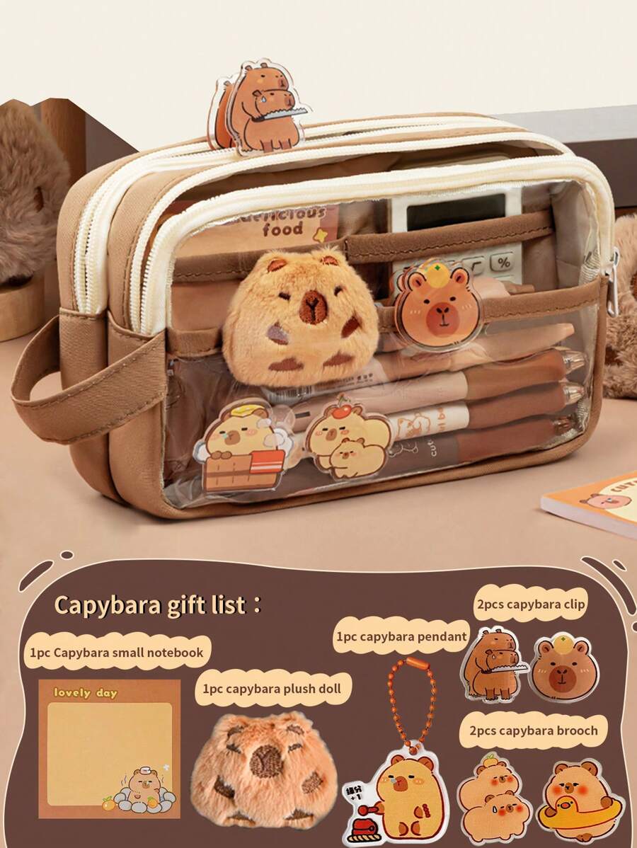 1 Peça Bolsa Porta-Canetas Multiuso de Grande Capacidade e Transparente com Zíper, Bolsa de Papelaria à Prova d'Água e Resistente à Sujeira para Estudantes, Pode ser Usada para Armazenar Canetas, Cadernos Pequenos, Fitas e Outros Artigos de Escritório de Mesa, Estojo de Lápis do Conjunto Série Campi de Volta às Aulas, Bolsa de Armazenamento de Cosméticos para Dormitório (Algumas Opções Não Incluem Acessórios!) Volta às Aulas, Estojo de Lápis, Nécessaire, Mochila Escolar