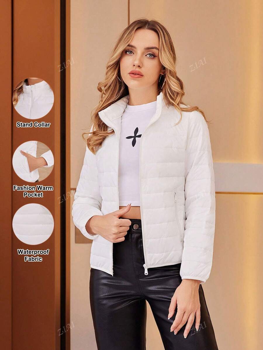 ZIAI Winter Women's Solid Color Stand Collar Lightweight Padded Coat