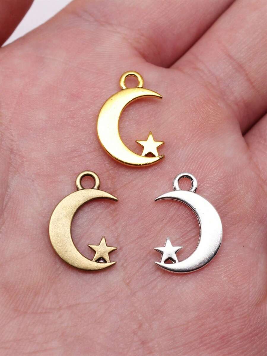 40 piezas/bolsa Colgantes de luna y estrella de 17x11mm para hacer joyas DIY, accesorios de joyería, elaboración de collares DIY, elaboración de llaveros DIY, manualidades hechas a mano