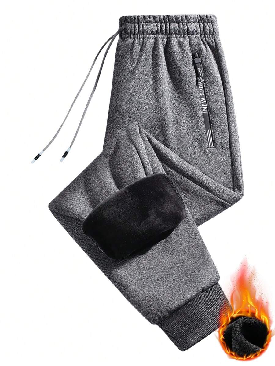 1pc Boyfriend Style Men's Sherpa Lined Athletic Sweatpants, Warm Track Pants For Winter