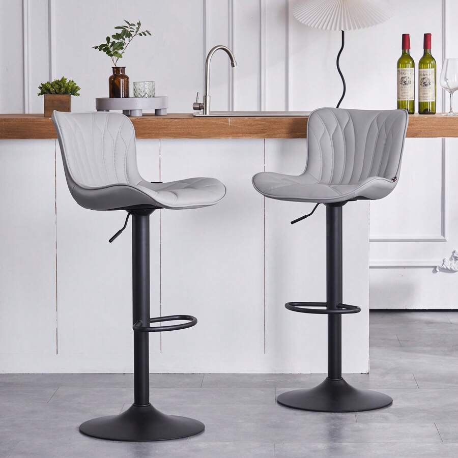 Modern Bar Stools Set Of 2 For Kitchen Counter, Adjustable Bar Height Chairs With Comfy Cushion Padded Backrest & Seat Armless Swivel BarStools With Metal Frame Leather Upholstered Counter Stools, For Home Bar Kitchen Island Bistro Restaurant