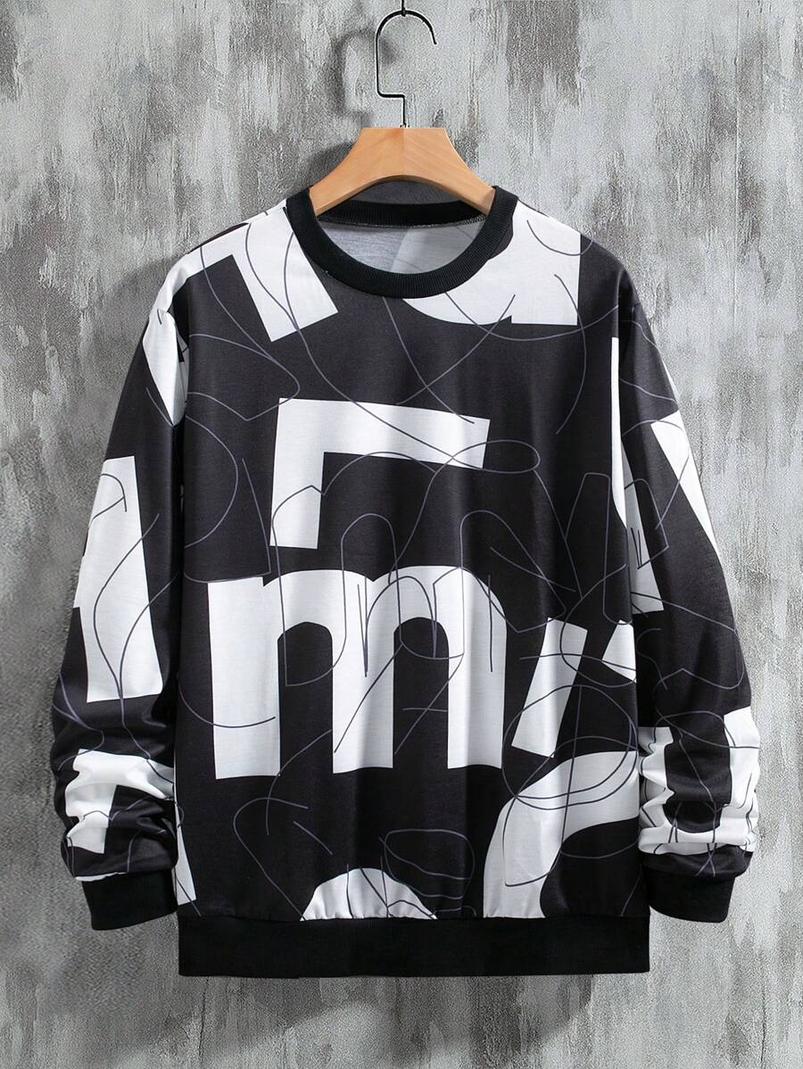 Sweat-shirt décontracté d'homme à col rond avec imprimé lettres, printemps/automne