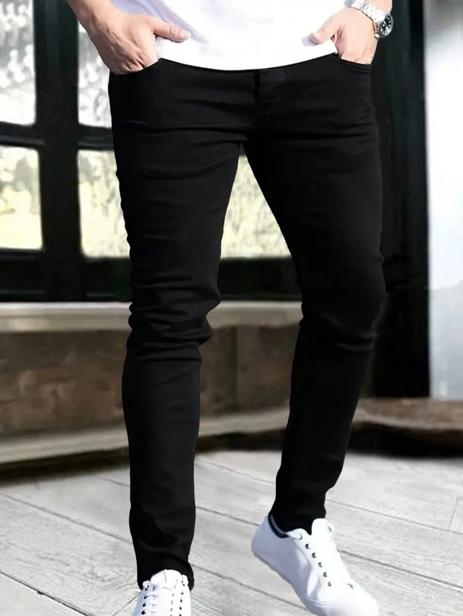 1pc Men's Slim Fit Stretchy Zip Pocket Denim Jeans
