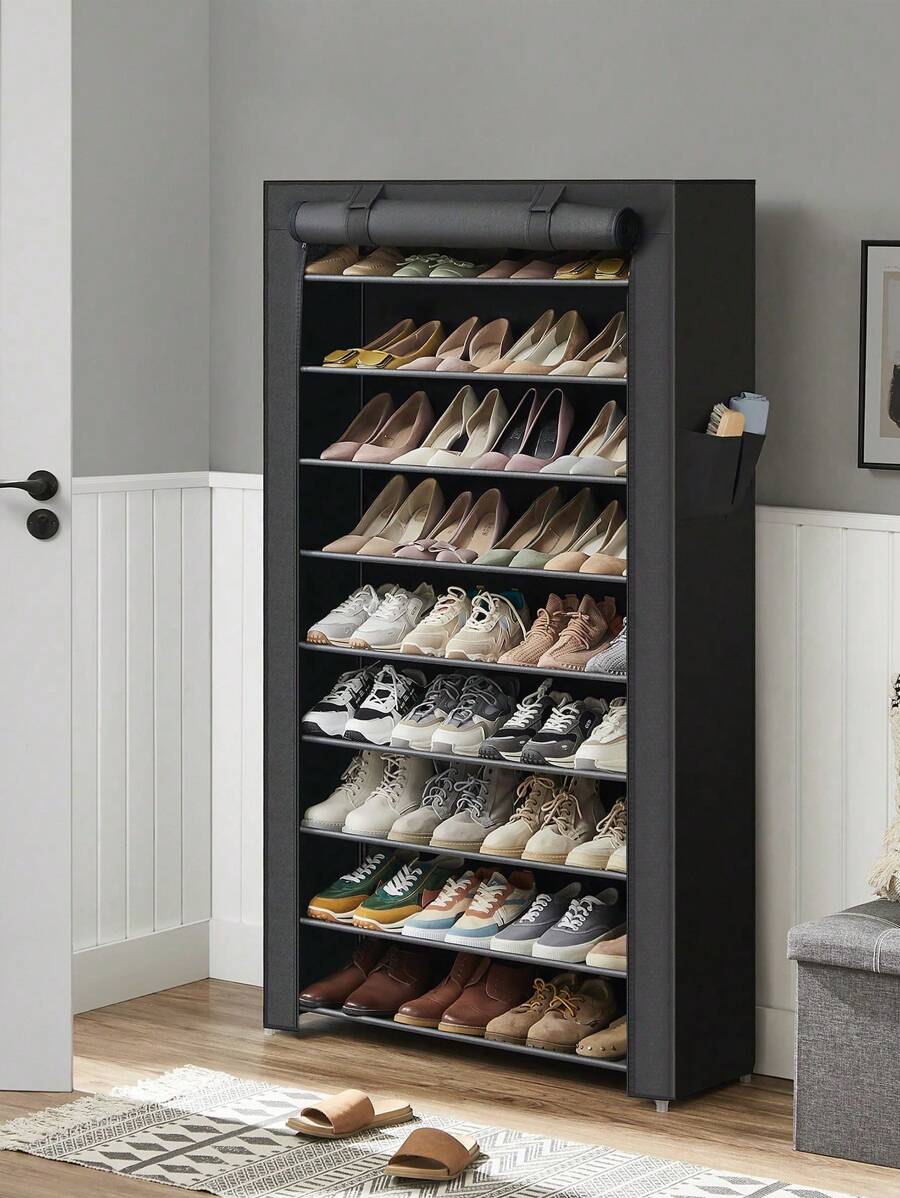 SONGMICS Zapatero de Tela de 10 Niveles, Zapatero con Funda Exterior de Tela 28 x 88 x 160 cm, para Zapatillas de Deporte, Tacones,Zapatillas, Marco de Metal, Negro