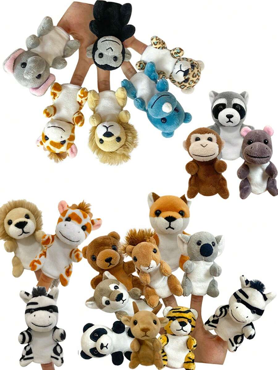 Muñecos de peluche con forma de dedos de León, Tigre, Elefante, Jirafa y Cabra, títeres de animales del bosque para espectáculos