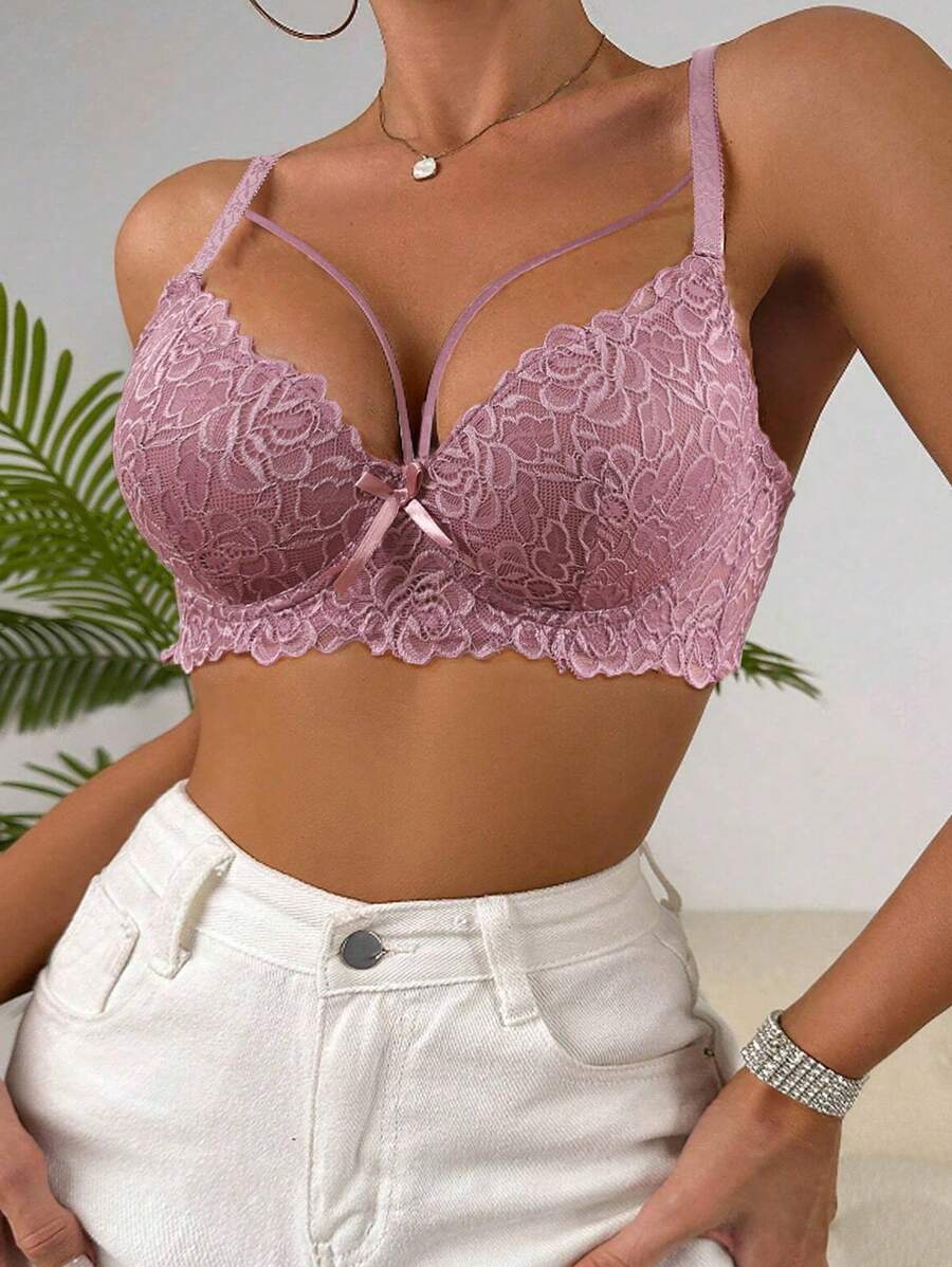 Hellviolettes gepolstertes Spitzen-Push-up-Büstenhalter-Unterbrustmieder mit herausnehmbaren Polstern für Damen, sexy und stützend