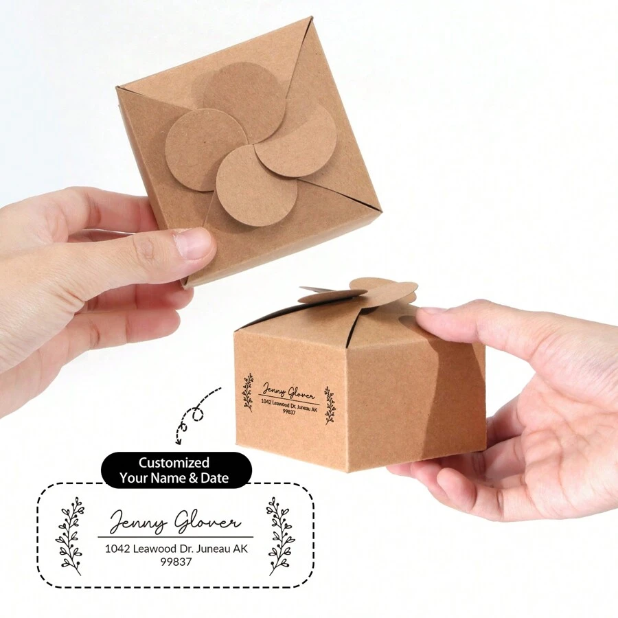 30pcs Mini Paper Boxes, Size 7.8x7.8x5cm, Customized Letter & Text, Brown Kraft Flower Shape Paper Gift Boxes, Suitable For Small Gifts Like Chocolate, Candy, Candle, Soap, Essential Oil Soap, Handmade Crafts. Applicable For Various Festivals, Parties, Weddings, Anniversaries, Or Small Business Product Packaging.