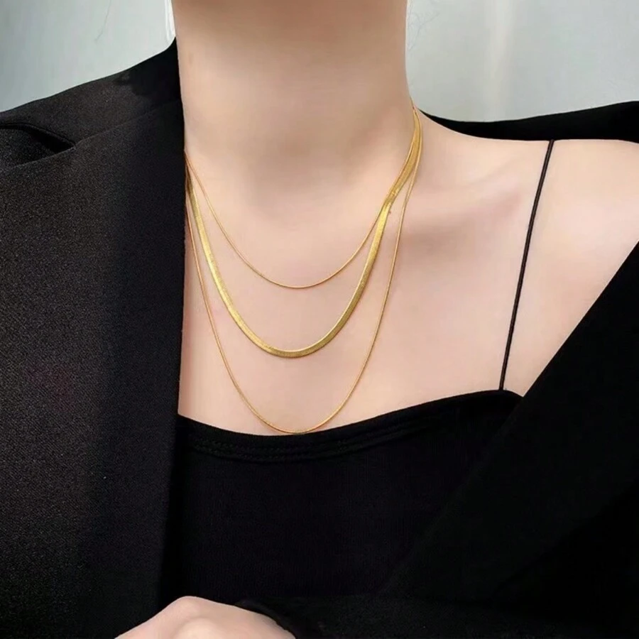 Roestvrijstalen 3-laags stapelbare ketting, unisex ins-stijl slangenbotketting nekaccessoires